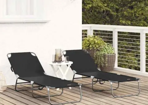 Șezlong pliant 2 buc. Portabil Negru 600D țesătură Oxford - 3/5