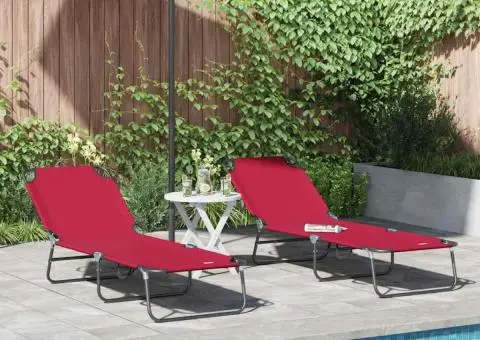 Șezlong pliabil 2 piese portabil roșu din țesătură Oxford 600D - 1/5