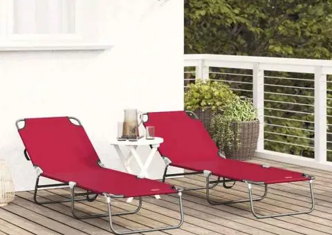 Șezlong pliabil 2 piese portabil roșu din țesătură Oxford 600D - 3/5