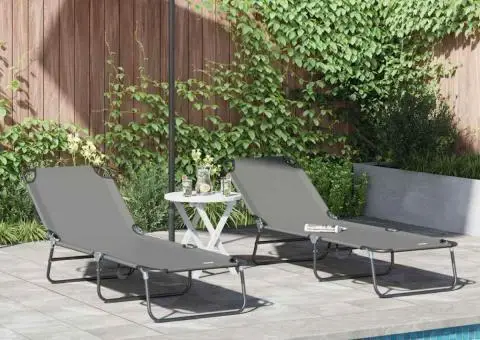 Șezlong pliabil 2 pcs Portabil Gri 600D Fabric Oxford - 1/5