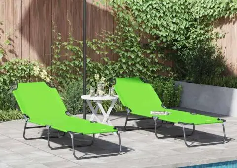 Șezlong pliabil 2 piese portabil din țesătură Oxford verde 600D - 1/5