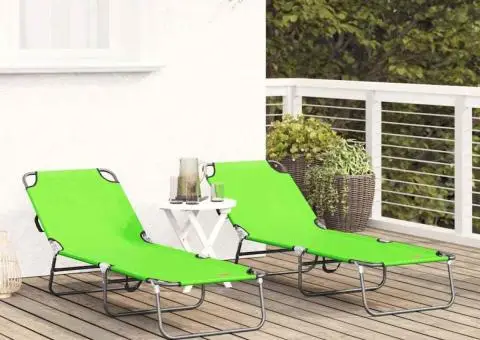 Șezlong pliabil 2 piese portabil din țesătură Oxford verde 600D - 3/5