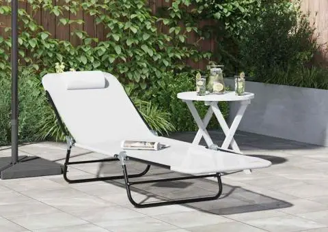 Șezlong pliabil cu spătar Crem Textilena - 1/5