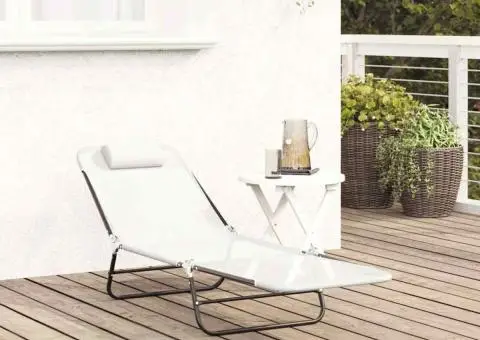 Șezlong pliabil cu spătar Crem Textilena - 3/5