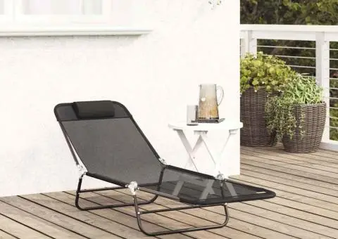Șezlong pliabil cu suport pentru cap Negru Textilenă - 3/5