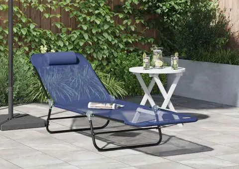Șezlong pliabil cu suport pentru cap bleumarin Textilenă - 1/5