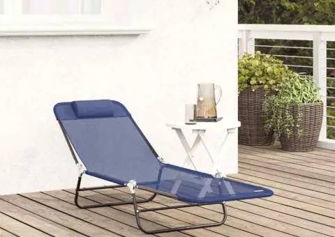 Șezlong pliabil cu suport pentru cap bleumarin Textilenă - 3/5