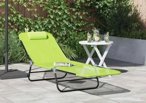 Șezlong pliabil cu suport pentru cap Verde Textilene - 1/5