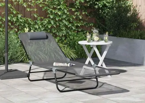 Șezlong pliabil cu pernă pentru cap gri Textilenă - 1/5