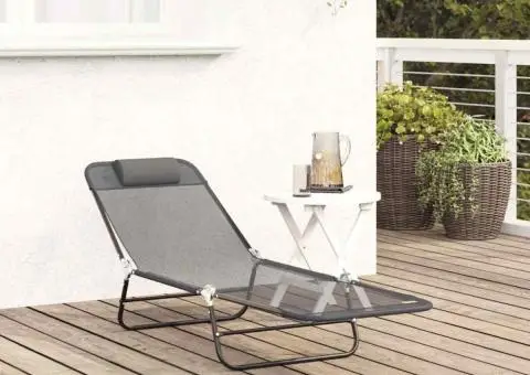 Șezlong pliabil cu pernă pentru cap gri Textilenă - 3/5