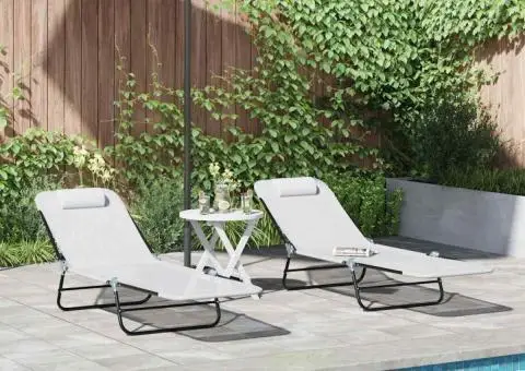 Șezlonguri pliabile 2 pcs cu suport pentru cap crem Textilene - 1/5