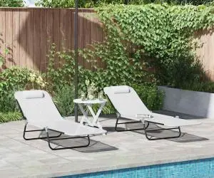 vidaXL Șezlonguri pliabile 2 pcs cu suport pentru cap crem Textilene