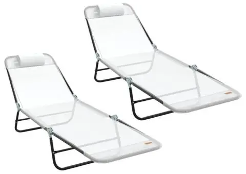 Șezlonguri pliabile 2 pcs cu suport pentru cap crem Textilene - 2/5