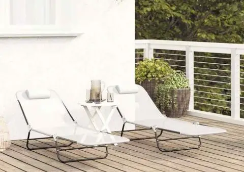 Șezlonguri pliabile 2 pcs cu suport pentru cap crem Textilene - 3/5