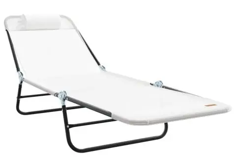 Șezlonguri pliabile 2 pcs cu suport pentru cap crem Textilene - 4/5