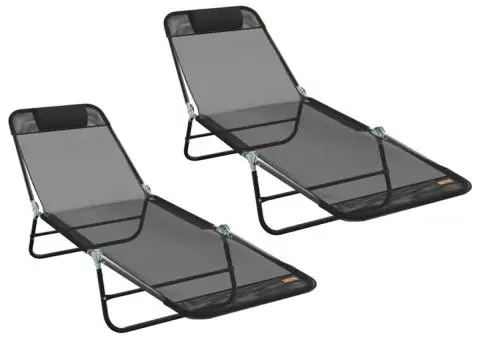 Set de 2 șezlonguri pliabile cu suport pentru cap negru Textilenă - 2/5