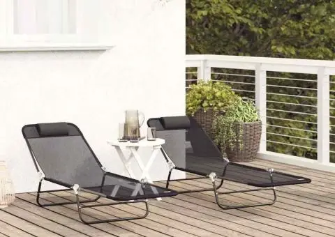 Set de 2 șezlonguri pliabile cu suport pentru cap negru Textilenă - 3/5