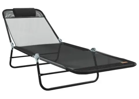 Set de 2 șezlonguri pliabile cu suport pentru cap negru Textilenă - 4/5