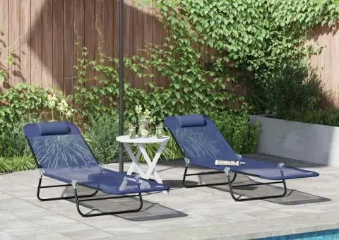 Șezlonguri Pliabile 2 buc cu Spătar Bleumarin Textilene - 1/5