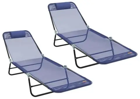 Șezlonguri Pliabile 2 buc cu Spătar Bleumarin Textilene - 2/5