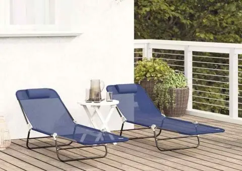 Șezlonguri Pliabile 2 buc cu Spătar Bleumarin Textilene - 3/5