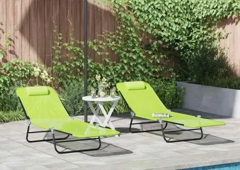 Șezlonguri pliabile 2 buc cu perne de cap verde textilenă - 1/5