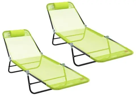 Șezlonguri pliabile 2 buc cu perne de cap verde textilenă - 2/5