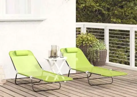 Șezlonguri pliabile 2 buc cu perne de cap verde textilenă - 3/5