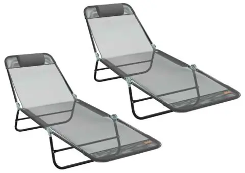 Șezlonguri pliabile 2 pcs cu suport pentru cap gri textilenă - 2/5