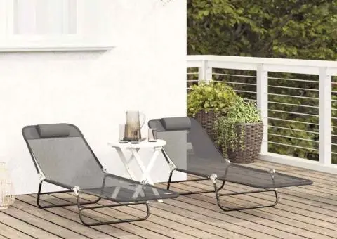 Șezlonguri pliabile 2 pcs cu suport pentru cap gri textilenă - 3/5