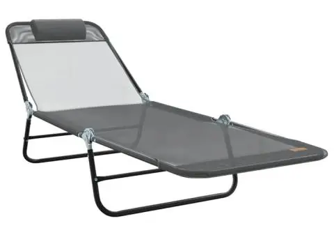 Șezlonguri pliabile 2 pcs cu suport pentru cap gri textilenă - 4/5