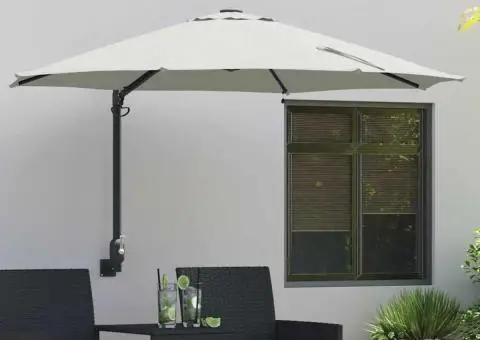 Umbrelă de Grădină Montată pe Perete cu LED-uri Bej de 248 cm - 1/5
