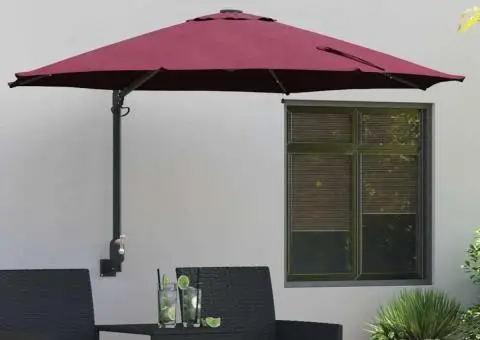 Parasol de grădină montat pe perete cu LED-uri roșu Bordeaux, 248 cm - 1/5