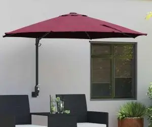 vidaXL Parasol de grădină montat pe perete cu LED-uri roșu Bordeaux, 248 cm