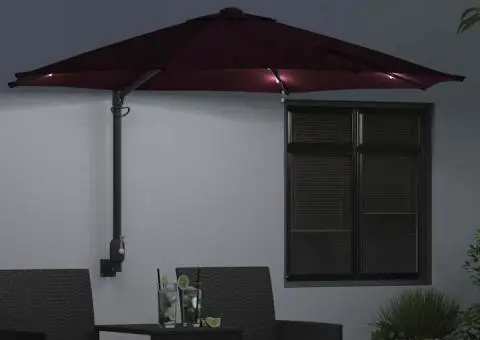 Parasol de grădină montat pe perete cu LED-uri roșu Bordeaux, 248 cm - 3/5