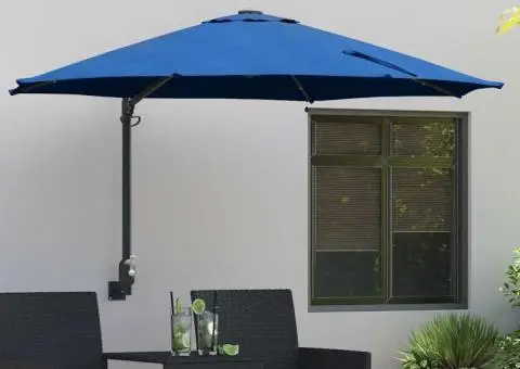 Parasol de grădină montat pe perete cu LED-uri, albastru azur, 248 cm - 1/5
