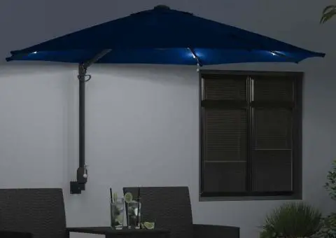 Parasol de grădină montat pe perete cu LED-uri, albastru azur, 248 cm - 3/5
