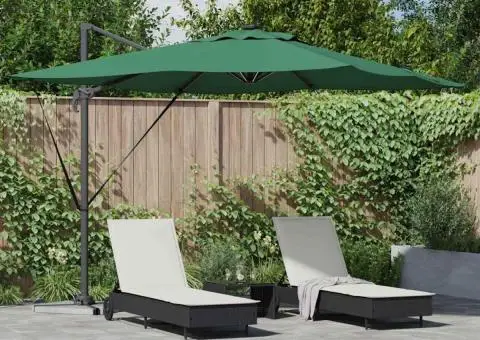 Umbrela Parasol Roma Cantilever cu LED-uri - Verde, 286 x 285 x 270 cm din Aluminiu - 1/5