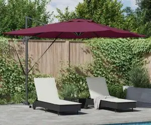 vidaXL Umbrela Cantilever Roma cu LED-uri, Bordeaux Roșu, 286 x 285 x 270 cm, din Aluminiu.