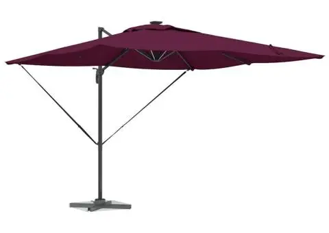 Umbrela Cantilever Roma cu LED-uri, Bordeaux Roșu, 286 x 285 x 270 cm, din Aluminiu. - 3/5