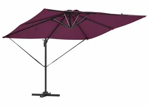 Umbrela Cantilever Roma cu LED-uri, Bordeaux Roșu, 286 x 285 x 270 cm, din Aluminiu. - 4/5