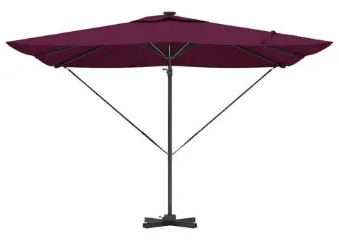Umbrela Cantilever Roma cu LED-uri, Bordeaux Roșu, 286 x 285 x 270 cm, din Aluminiu. - 5/5