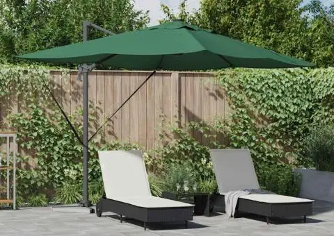 Umbrela Roma Cantilever cu LED-uri, verde, 352 x 251 x 265 cm, din aluminiu - 1/5