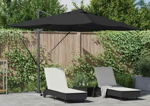 Umbrela Cantilever Roma de la cu LED-uri, neagră, 352 x 251 x 265 cm, din aluminiu - 1/5