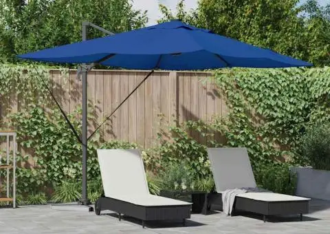 Umbrela Cantilever Roma cu LED-uri Albastru Azur – 352x251x265 cm, din aluminiu - 1/5