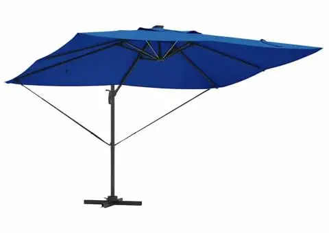 Umbrela Cantilever Roma cu LED-uri Albastru Azur – 352x251x265 cm, din aluminiu - 4/5