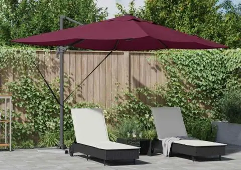 Umbrela Cantilever Roma cu LED-uri roșu bordeaux, 352 x 251 x 265 cm, din aluminiu - 1/5