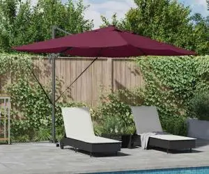 vidaXL Umbrela Cantilever Roma cu LED-uri roșu bordeaux, 352 x 251 x 265 cm, din aluminiu