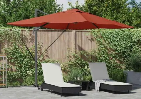 Umbrela Cantilever Roma de la cu LED-uri Terracotta 352x251x265 cm din aluminiu - 1/5