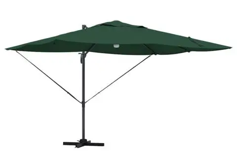 Parasol cantilever Roma verde cu LED-uri, dimensiuni 352x251x265 cm, din aluminiu. - 2/5